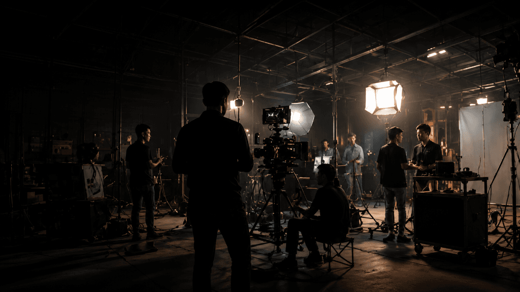 Video production crew shooting
